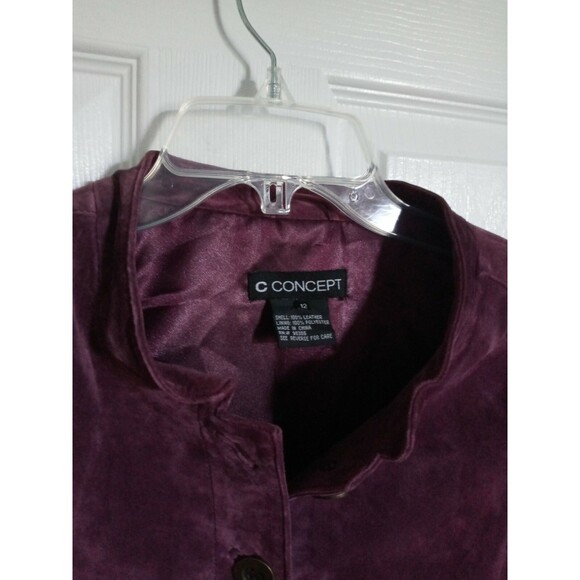 Women's C Concepts Suede Jacket Size 12 Purple Coat 100% Leather Pockets - Picture 3 of 9